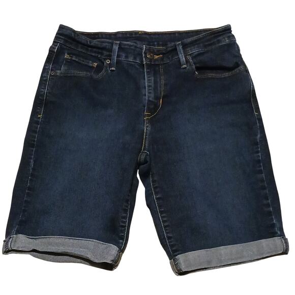 Levi's Strauss Womens Dark Wash Low-Rise Stretch Denim Cuffed Bermuda  28Wx9L - Picture 1 of 9